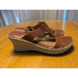 Born Drillers Sandals Womens 9 40.5 M W Brown Leather Espadrille Wedge Open Toe